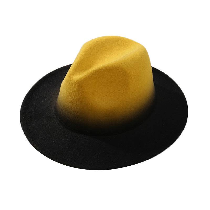 Gradient Color Fedora Hat Flat Brim Woolen Felt Hat - Xmaker