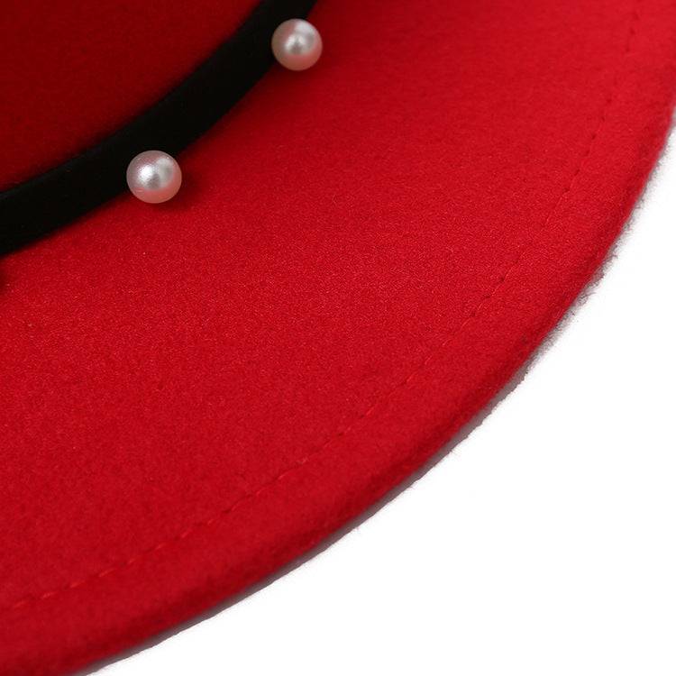 Flat Top Hat Women's Pearl Wool Felt Hat - Xmaker