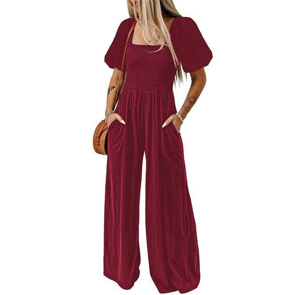 Women's Square Collar Short Sleeve Jumpsuit - Xmaker