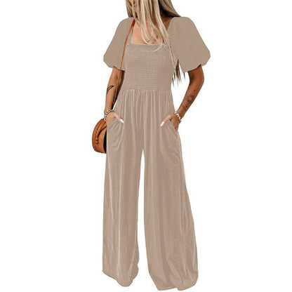 Women's Square Collar Short Sleeve Jumpsuit - Xmaker