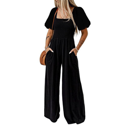 Women's Square Collar Short Sleeve Jumpsuit - Xmaker