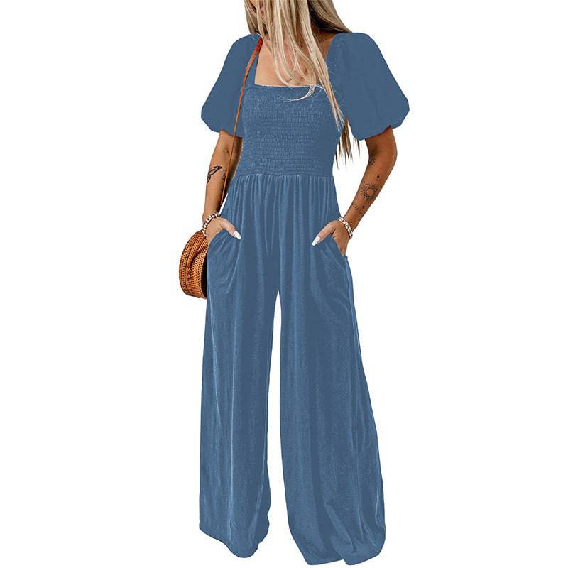 Women's Square Collar Short Sleeve Jumpsuit - Xmaker