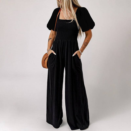 Women's Square Collar Short Sleeve Jumpsuit - Xmaker