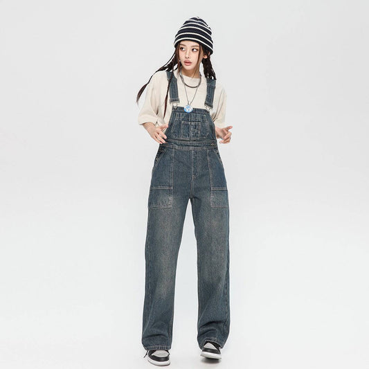 Denim Suspender Pants Women's Design Sense Loose Washed-out - Xmaker