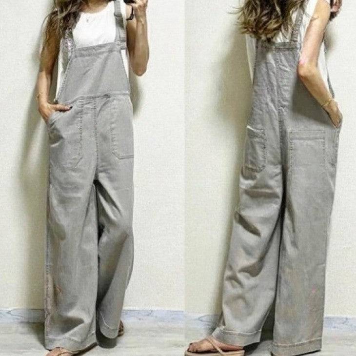 Loose Straight Slimming Suspender Jumpsuit - Xmaker