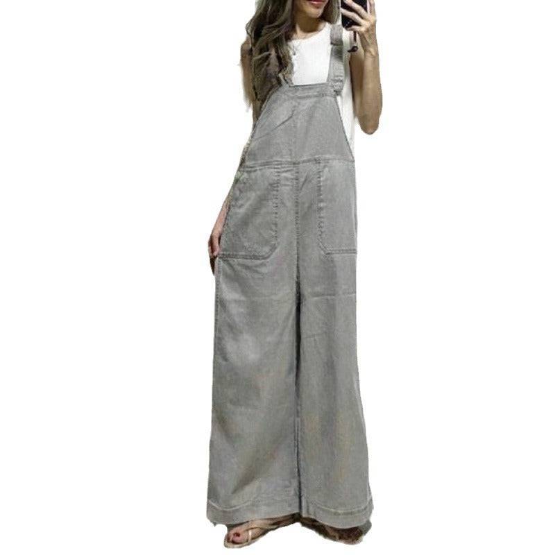 Loose Straight Slimming Suspender Jumpsuit - Xmaker