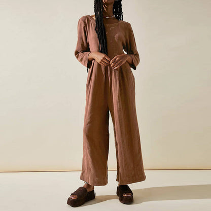 Long Sleeve One-piece Loose-fitting Wide-leg Pants - Xmaker