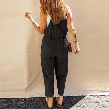 Solid Color Camisole Jumpsuit Loose Sleeveless - Xmaker