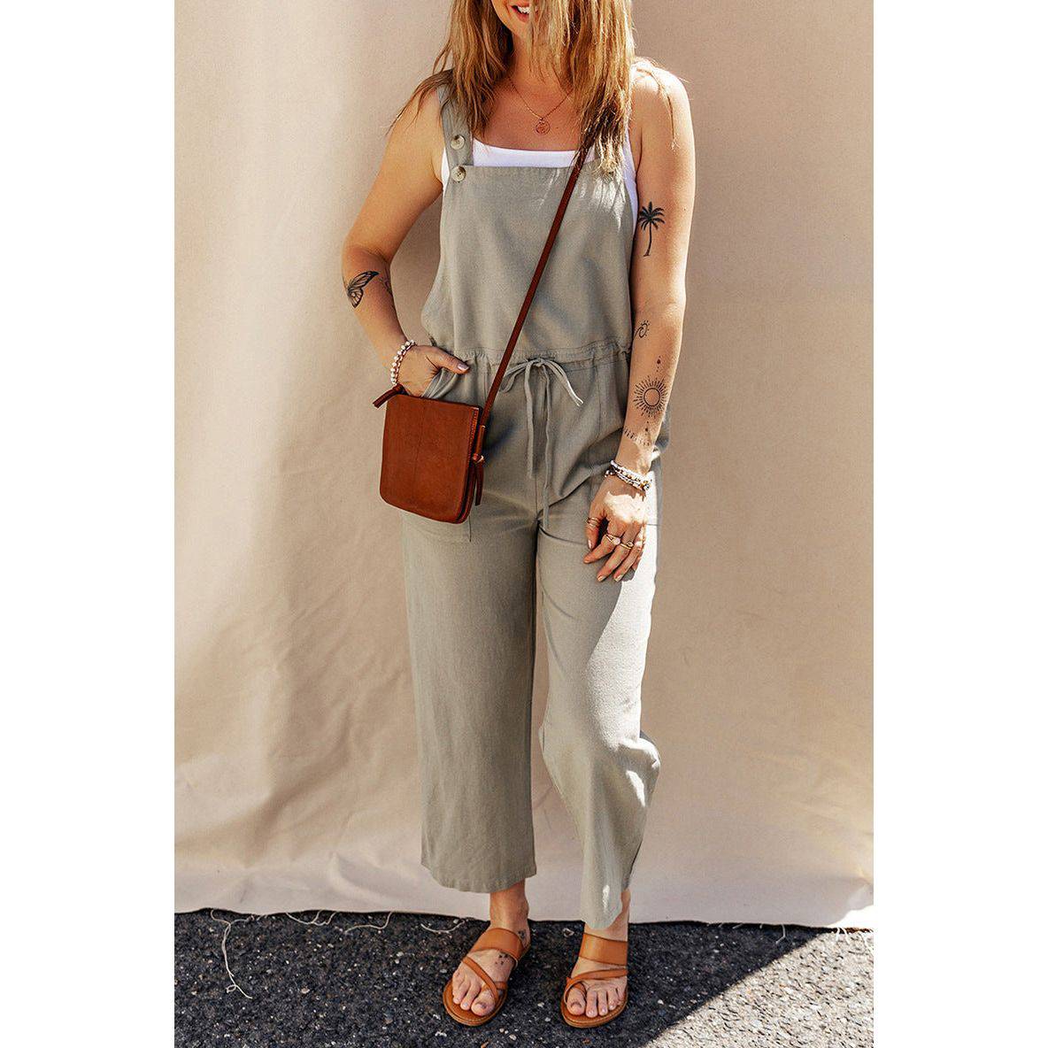 Solid Color Camisole Jumpsuit Loose Sleeveless - Xmaker