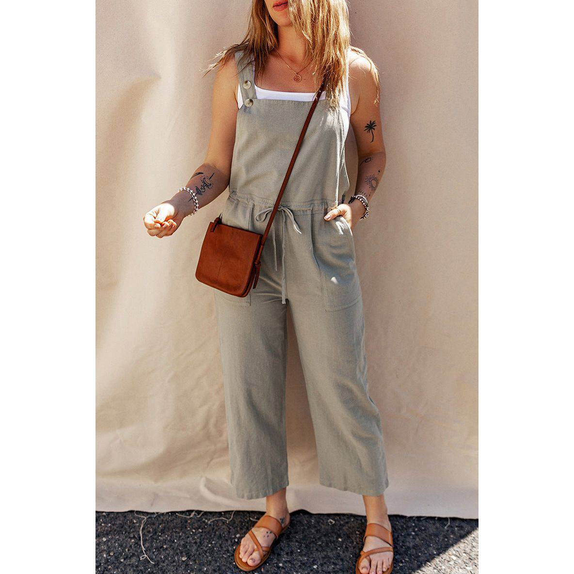 Solid Color Camisole Jumpsuit Loose Sleeveless - Xmaker