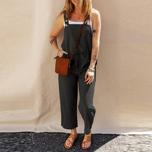 Solid Color Camisole Jumpsuit Loose Sleeveless - Xmaker