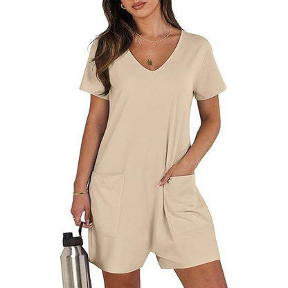 Women Summer Casual Vest Sleeveless Round Neck Jumpsuit Short Belt Pockets - Xmaker