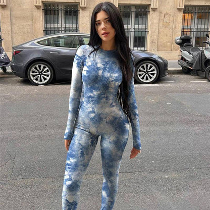 Women's Printed Long-sleeved Sports Jumpsuit - Xmaker