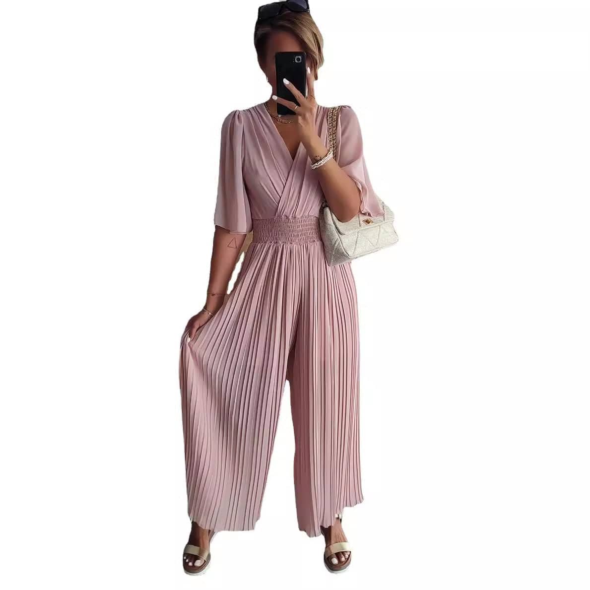 Wide Leg Pants V-neck Fitted Waist Jumpsuit Women's Wear Wish Independent Station - Xmaker