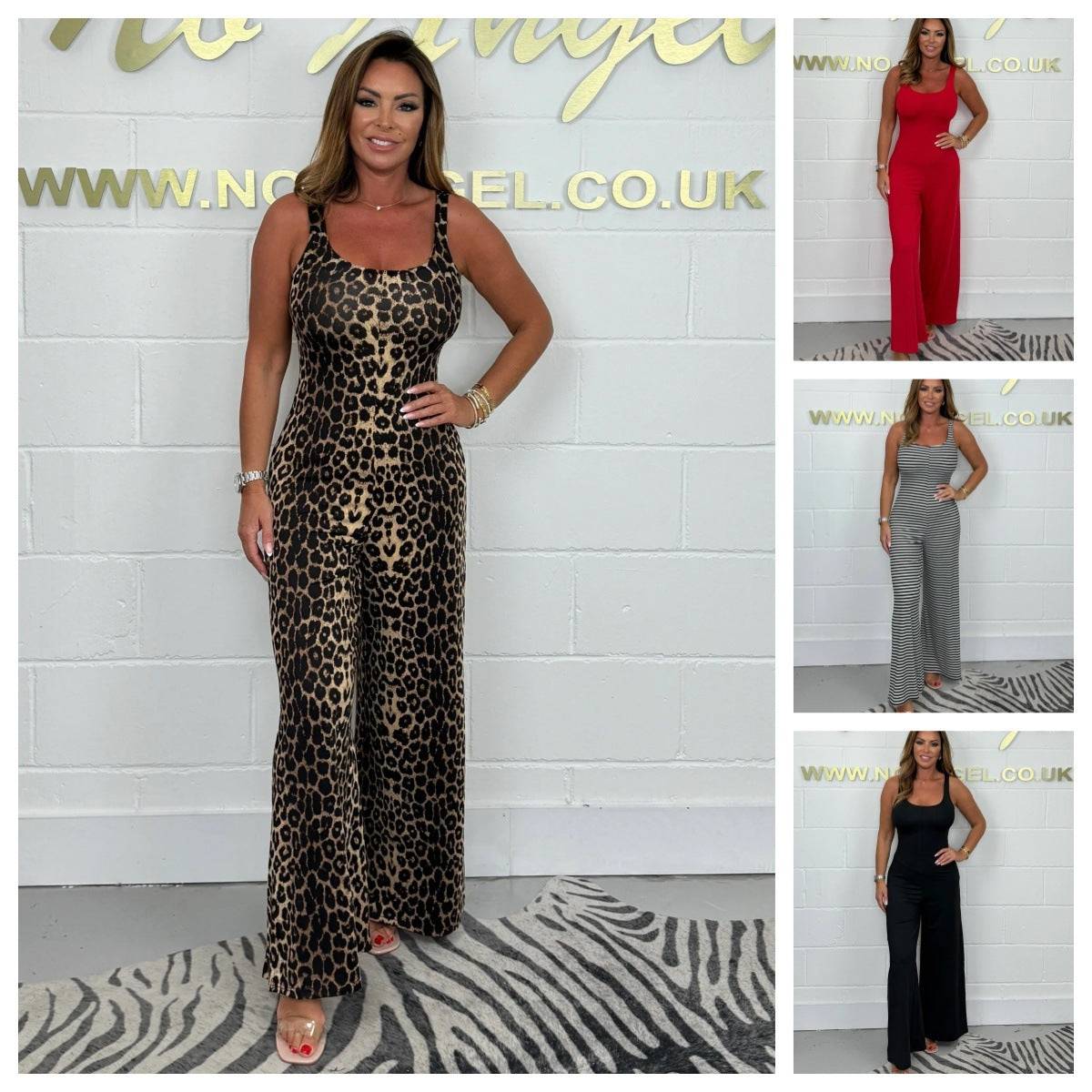 Women's U-neck Backless Leopard Print Jumpsuit - Xmaker