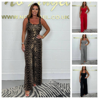 Women's U-neck Backless Leopard Print Jumpsuit - Xmaker