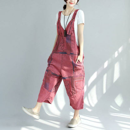 Washed-out Big Crotch Ninth Plus Size Stitching Denim Suspender Jumpsuit - Xmaker