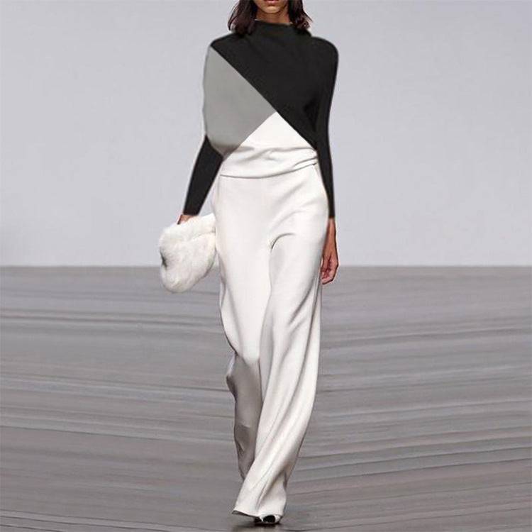 Black And White Long Sleeve Jumpsuit - Xmaker