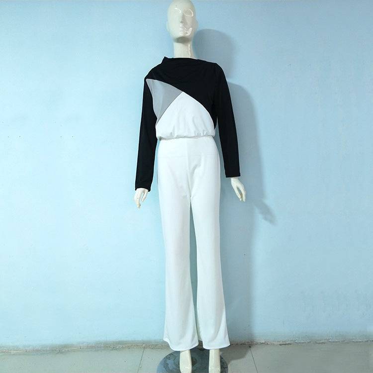 Black And White Long Sleeve Jumpsuit - Xmaker