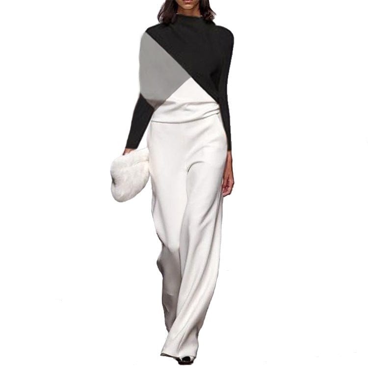 Black And White Long Sleeve Jumpsuit - Xmaker