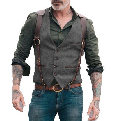 Men's Suit Vest Herringbone V Neck Business Formal Dress Waistcoat for Wedding Suit or Tuxedo