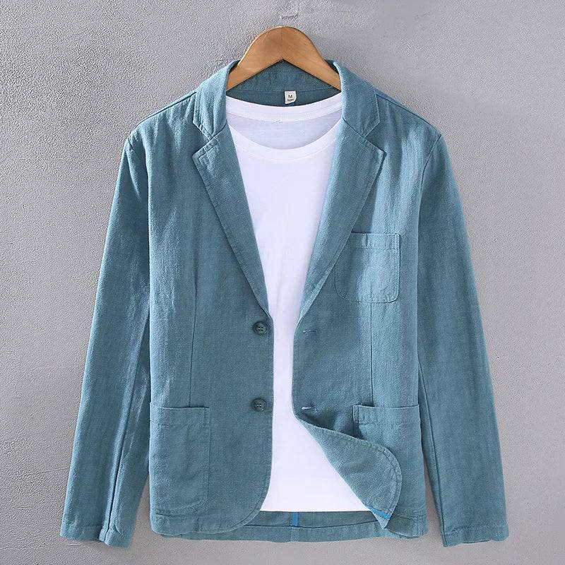 Men Retro Cotton Linen Blazer Beach Slim Suit Jacket