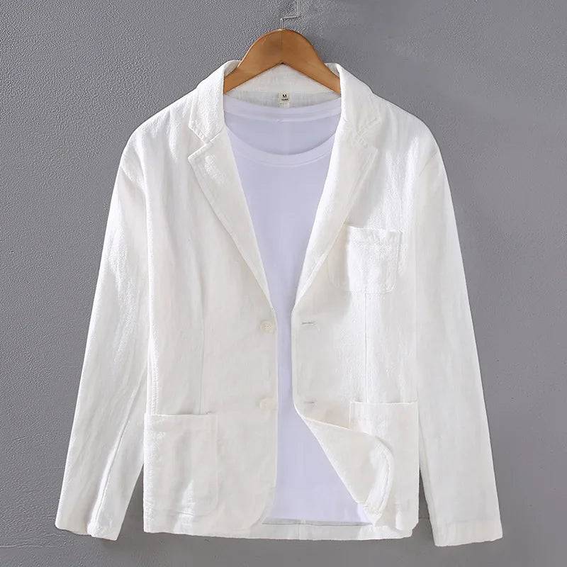 Men Retro Cotton Linen Blazer Beach Slim Suit Jacket