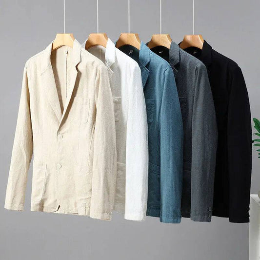 Men Retro Cotton Linen Blazer Beach Slim Suit Jacket