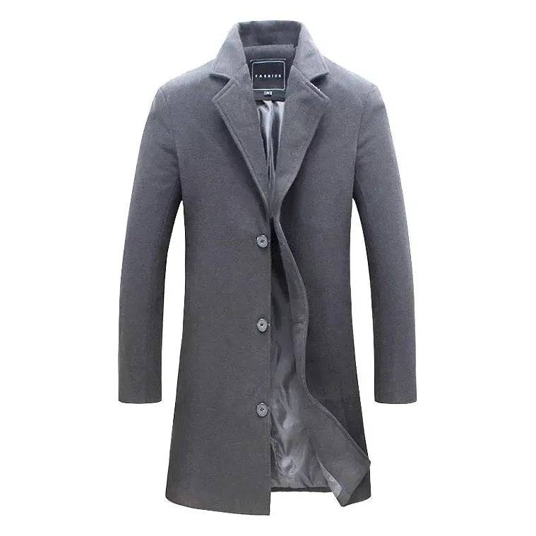 Men's Woolen Single Breasted Lapel Long Coat Jacket - Xmaker