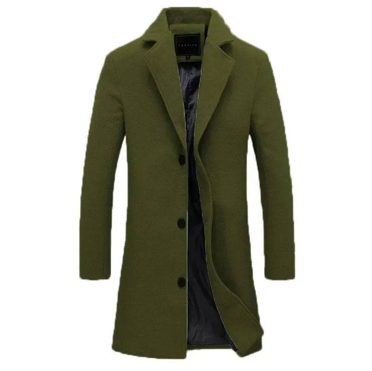 Men's Woolen Single Breasted Lapel Long Coat Jacket - Xmaker