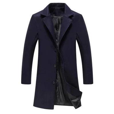 Men's Woolen Single Breasted Lapel Long Coat Jacket