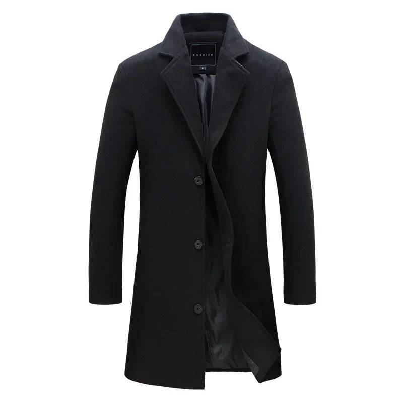 Men's Woolen Single Breasted Lapel Long Coat Jacket