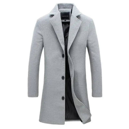 Men's Woolen Single Breasted Lapel Long Coat Jacket