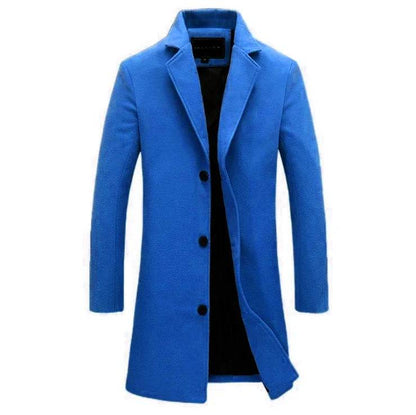 Men's Woolen Single Breasted Lapel Long Coat Jacket