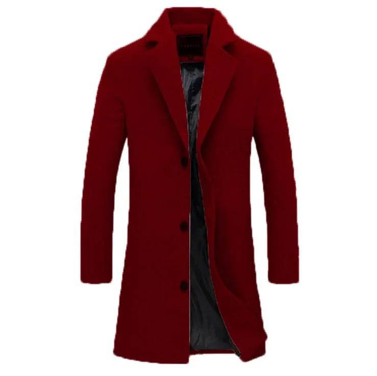 Men's Woolen Single Breasted Lapel Long Coat Jacket