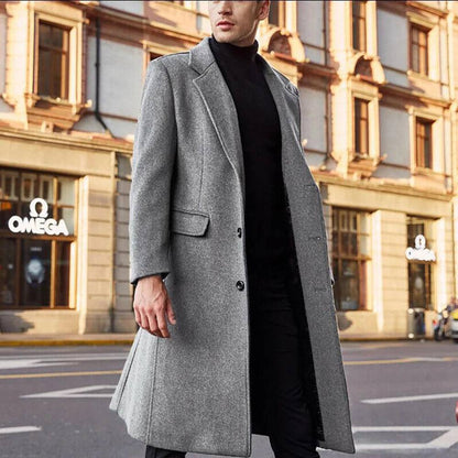 Classic men's reversible woolen casual trench coat - Xmaker