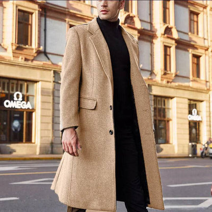 Classic men's reversible woolen casual trench coat