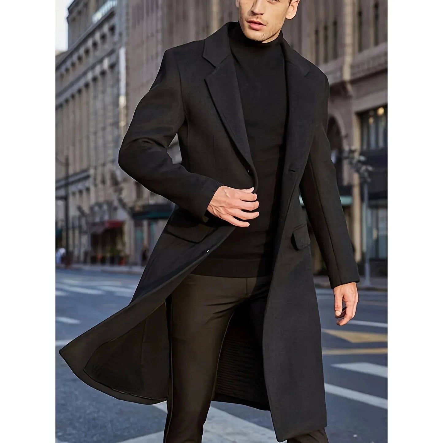 Classic men's reversible woolen casual trench coat