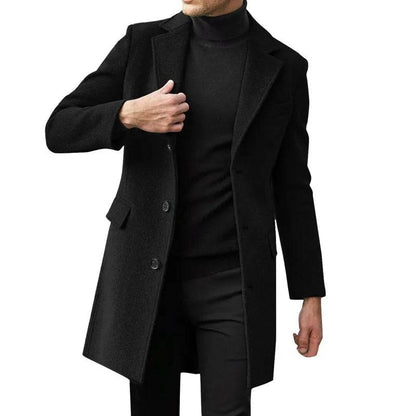 Men's Windbreaker Long sleeved Woolen Coat