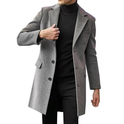 Men's Windbreaker Long sleeved Woolen Coat