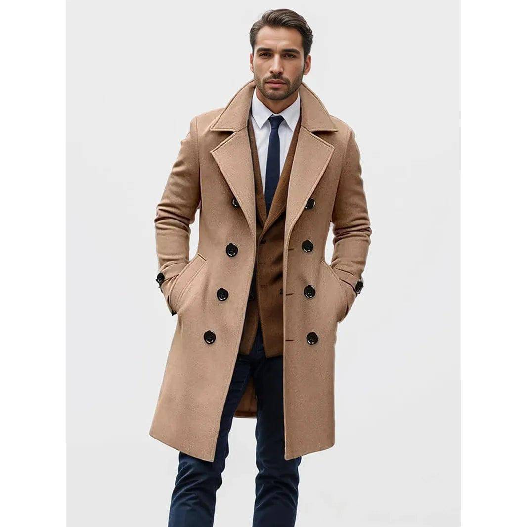 Men's Woolen coat casual double breasted long