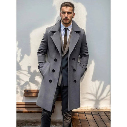 Men's Woolen coat casual double breasted long