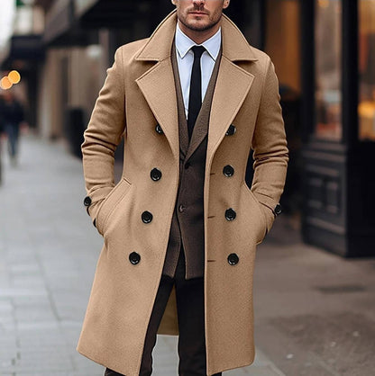 Men's Woolen coat casual double breasted long