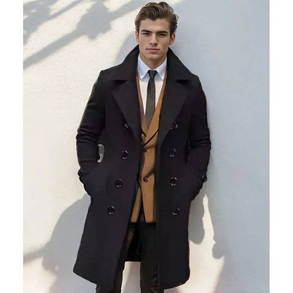 Men's Woolen coat casual double breasted long