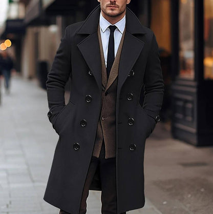 Men's Woolen coat casual double breasted long