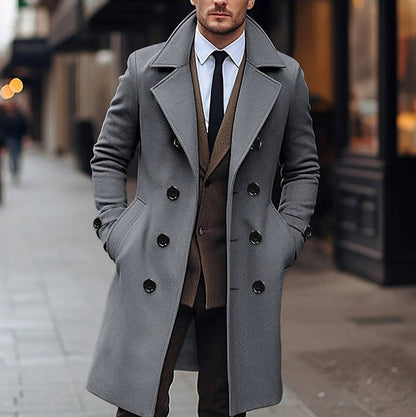 Men's Woolen coat casual double breasted long