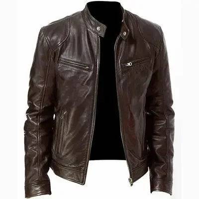 Men Leather Slim Casual Motorcycle PU Jacket