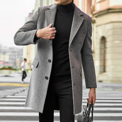 Men's Woolen Thickened Single Breasted Nylon Casual Coat