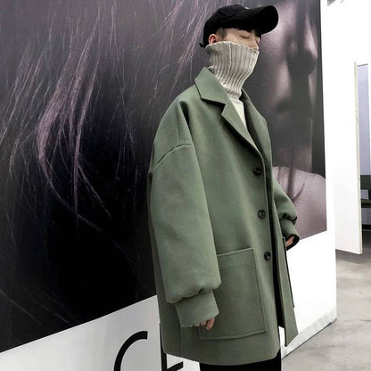 Men's Woolen Coat Windbreaker Mid Length Jacket