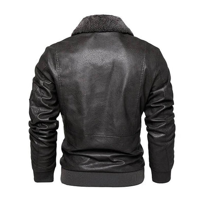 Men's Leather Jacket Detachable Fur Collar Thick Coat Original Embroidered